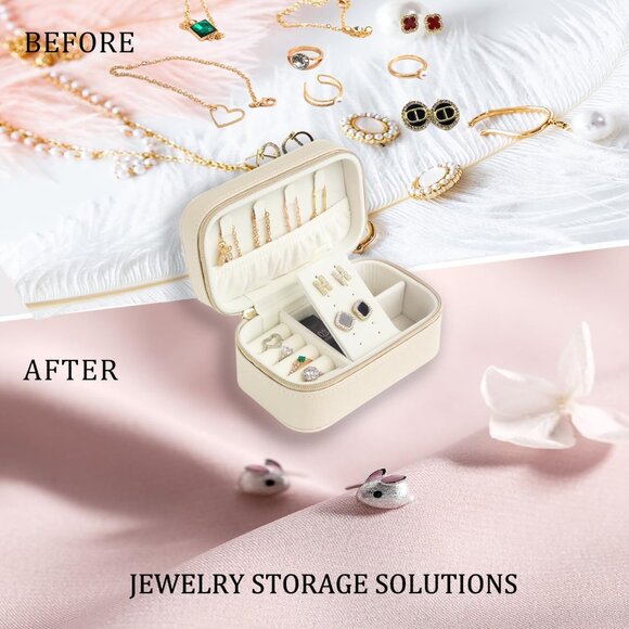 Small Travel Jewelry Case With PU Leather, Sturdy And Smooth Gold Metal Zipper, - Picture 6 of 9